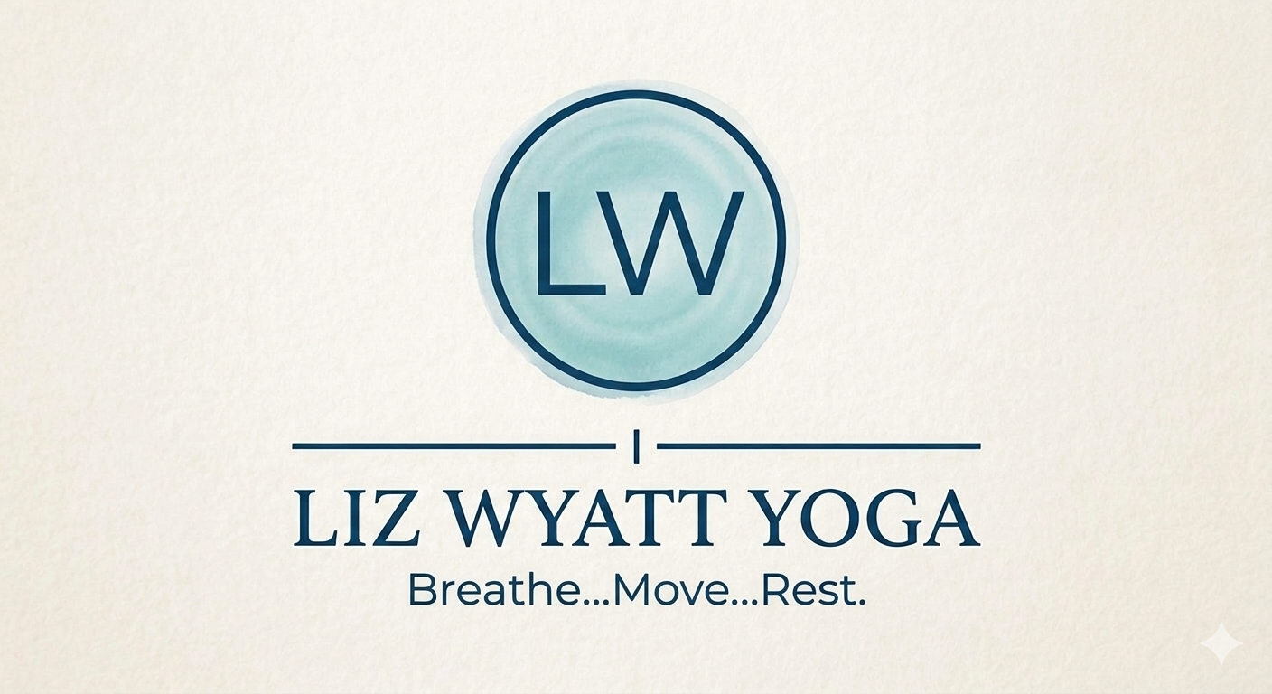 Liz Wyatt Logo, with the caption - `breathe, move, rest`